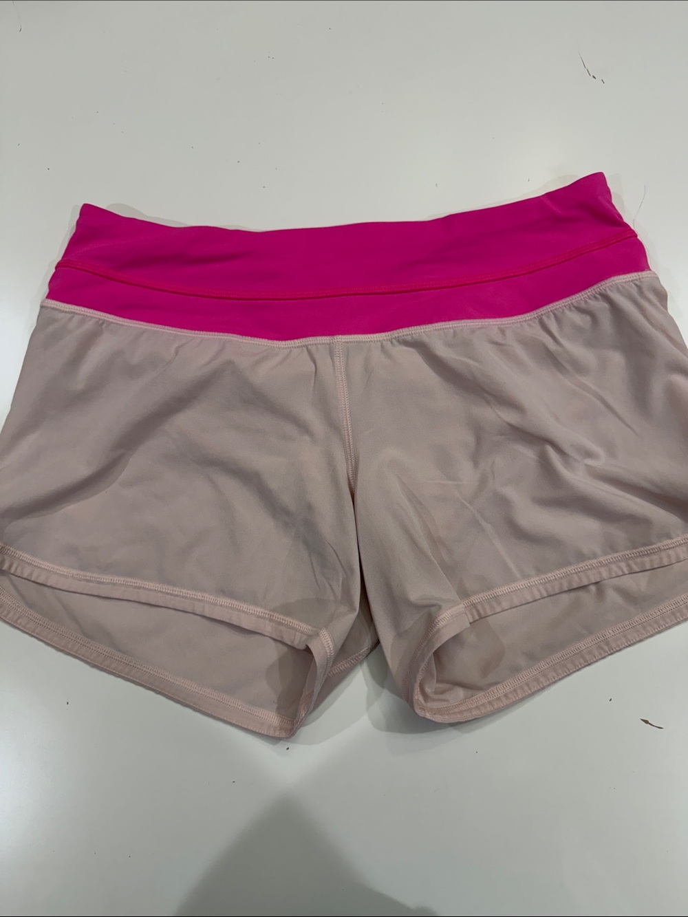 Lululemon Women's Light Pink Active Shorts with Hot Pink Waistband
